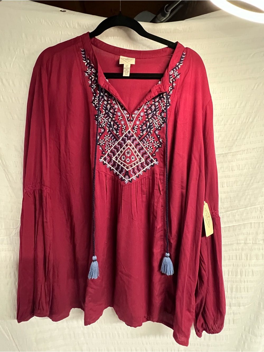 St. John's Bay Embroidered Tassel Tunic in Wine